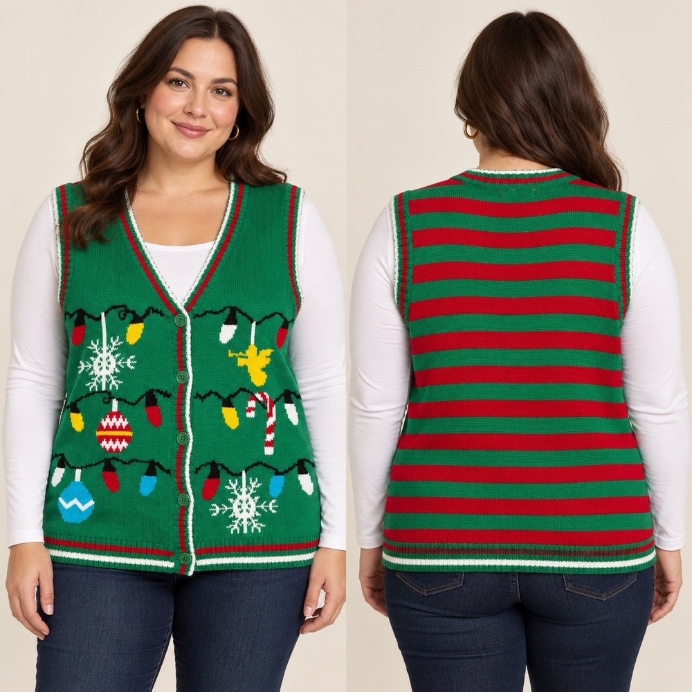 Xhilaration Christmas Sweater Vest XL Button Front Holiday Festive Ugly Sweater